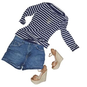 3/$20 Old Navy Women's Blue and White Striped Top Size M